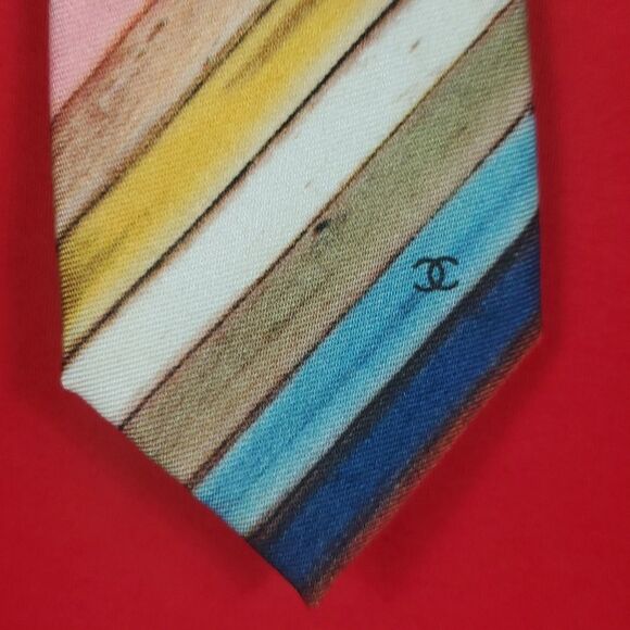 CHANEL Multicolored Rainbow Striped Silk Tie - Picture 7 of 7